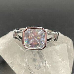 925 Sterling Stamped Crystal Clear Stone Adjustable Boho Ring #1316